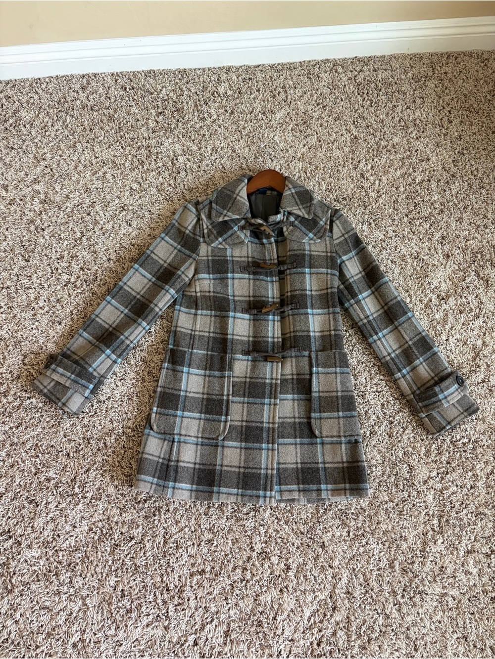 Nearly Vintage 2007 GAP 80% Wool Plaid toggle Peacoat — XS